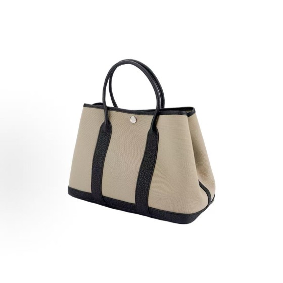 HERMES Garden Party 30 Silver clasp handbag 30 Women\'s Windbreaker/Black